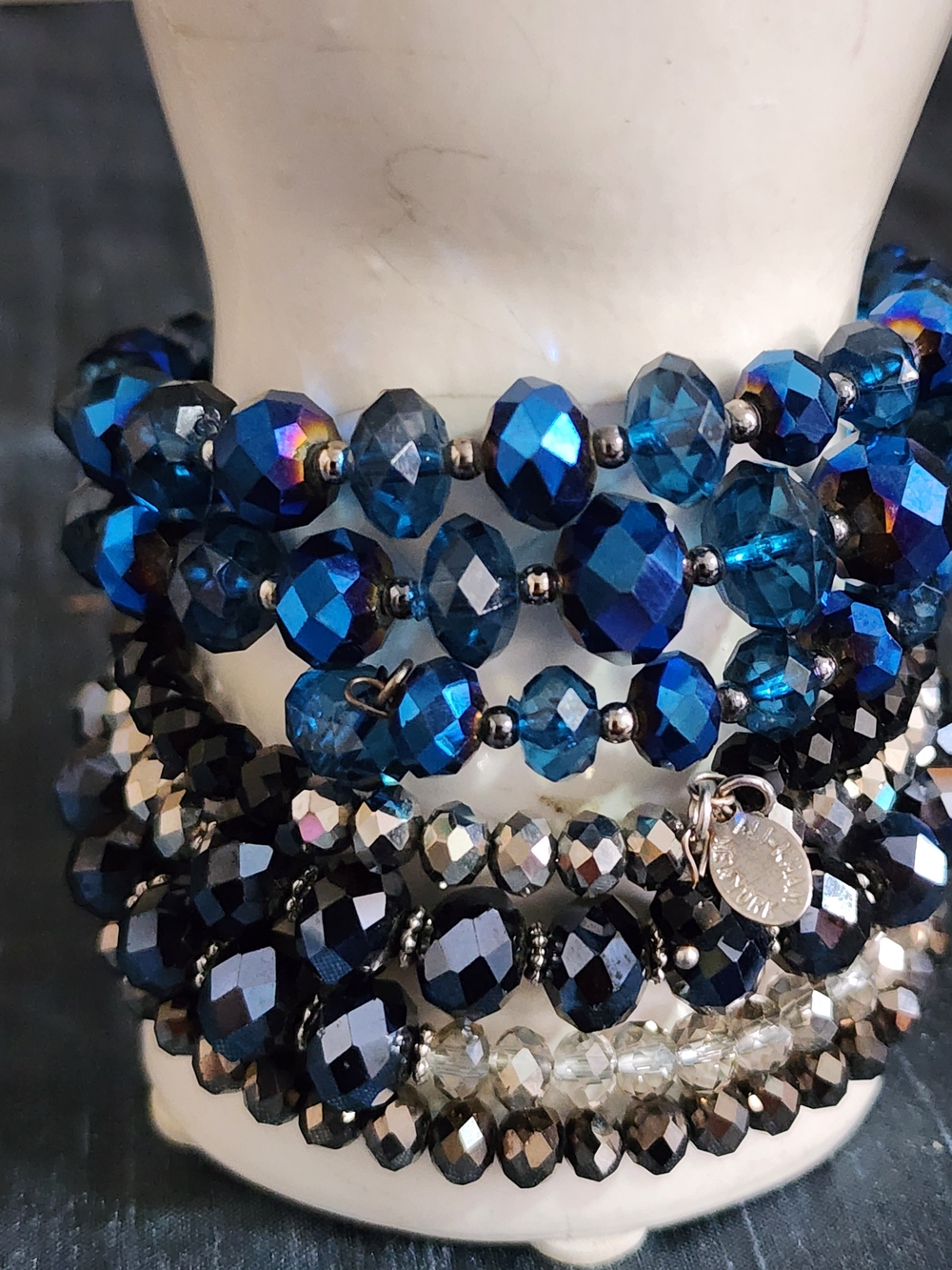 Fashion Jewelry Blue and Silver Faceted Aurora Borealis Crystal Bracelet Stack
